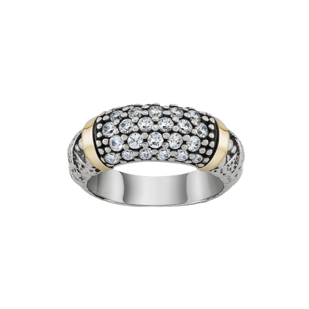 ANEL TASHI BY ME BRANCO EM PRATA 925% E OURO 375 COM ZIRCÓNIAS