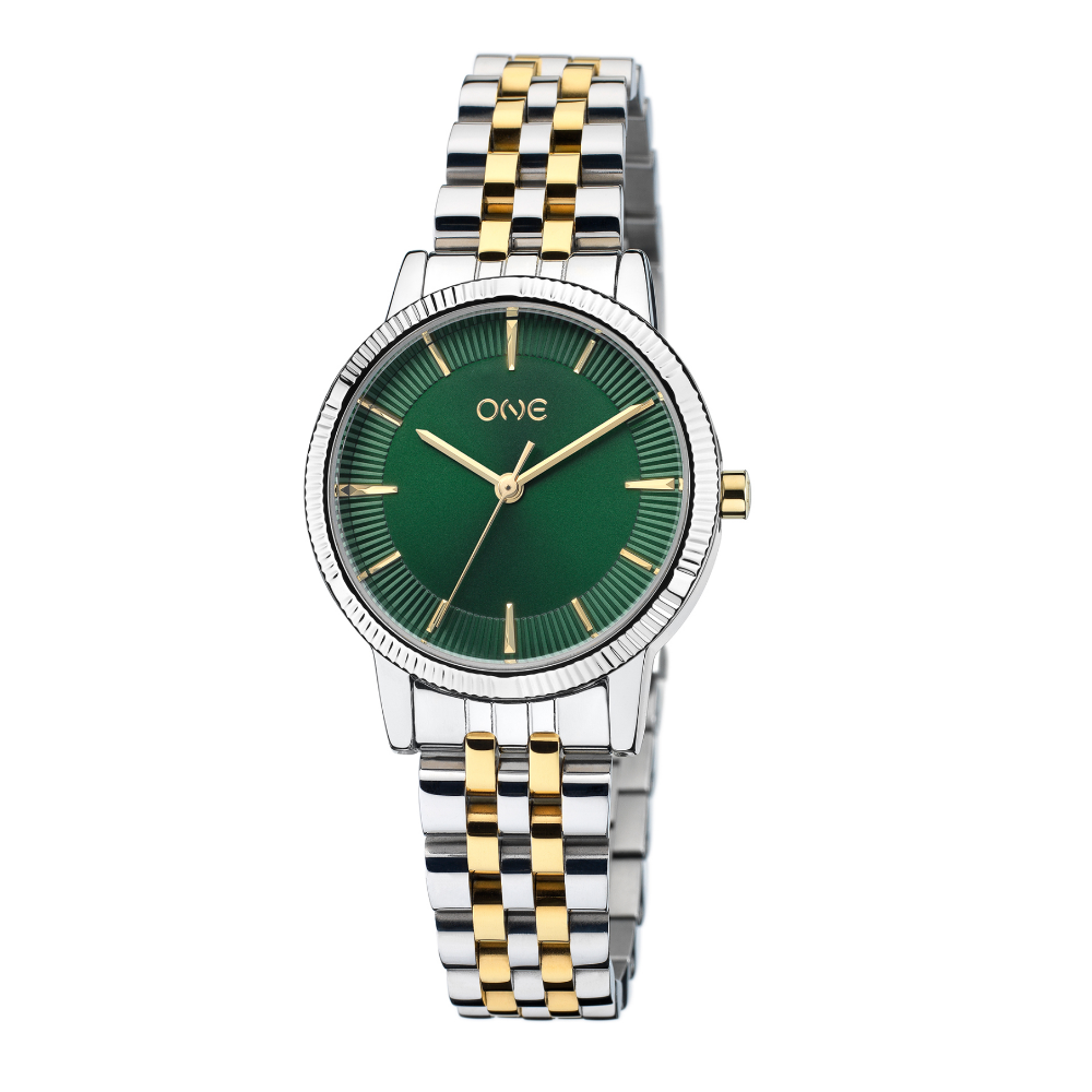 RELÓGIO ONE SENHORA SPLENDORA BICOLOR MOSTRADOR VERDE