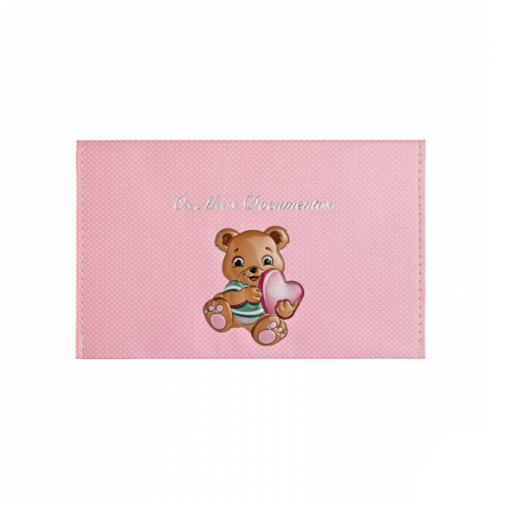PORTA DOCUMENTOS PELE C/URSO ROSA