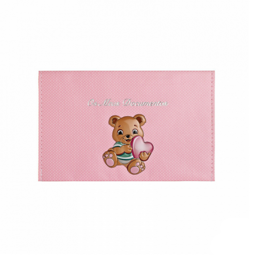 PORTA DOCUMENTOS PELE C/URSO ROSA