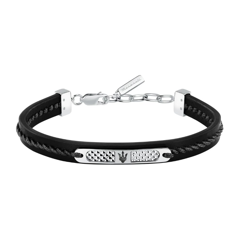 PULSEIRA MASERATI E AÇO E PELE PRETO