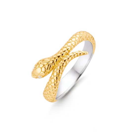 ANEL TI SENTO EM PRATA 925% DOURADA SERPEMTE COM ZIRCÓNIAS (4.18 GR)