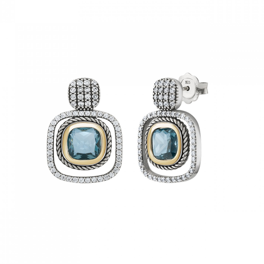 BRINCOS TASHI LONDON BLUE PRATA 925% 7,6GR OURO 375% 0,4GR C/ ZIRCONIAS
