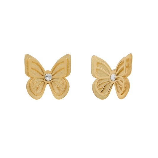 BRINCOS EUGENIO CAMPOS EM PRATA 925 DOURADA COM ZIRCONIAS BORBOLETA