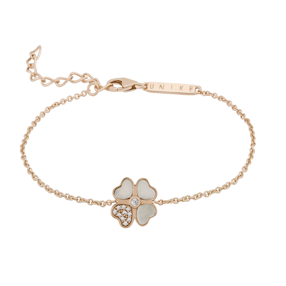 PULSEIRA UNIKE EM PRATA 925% LOVE IN ROSE MOP CLOVER