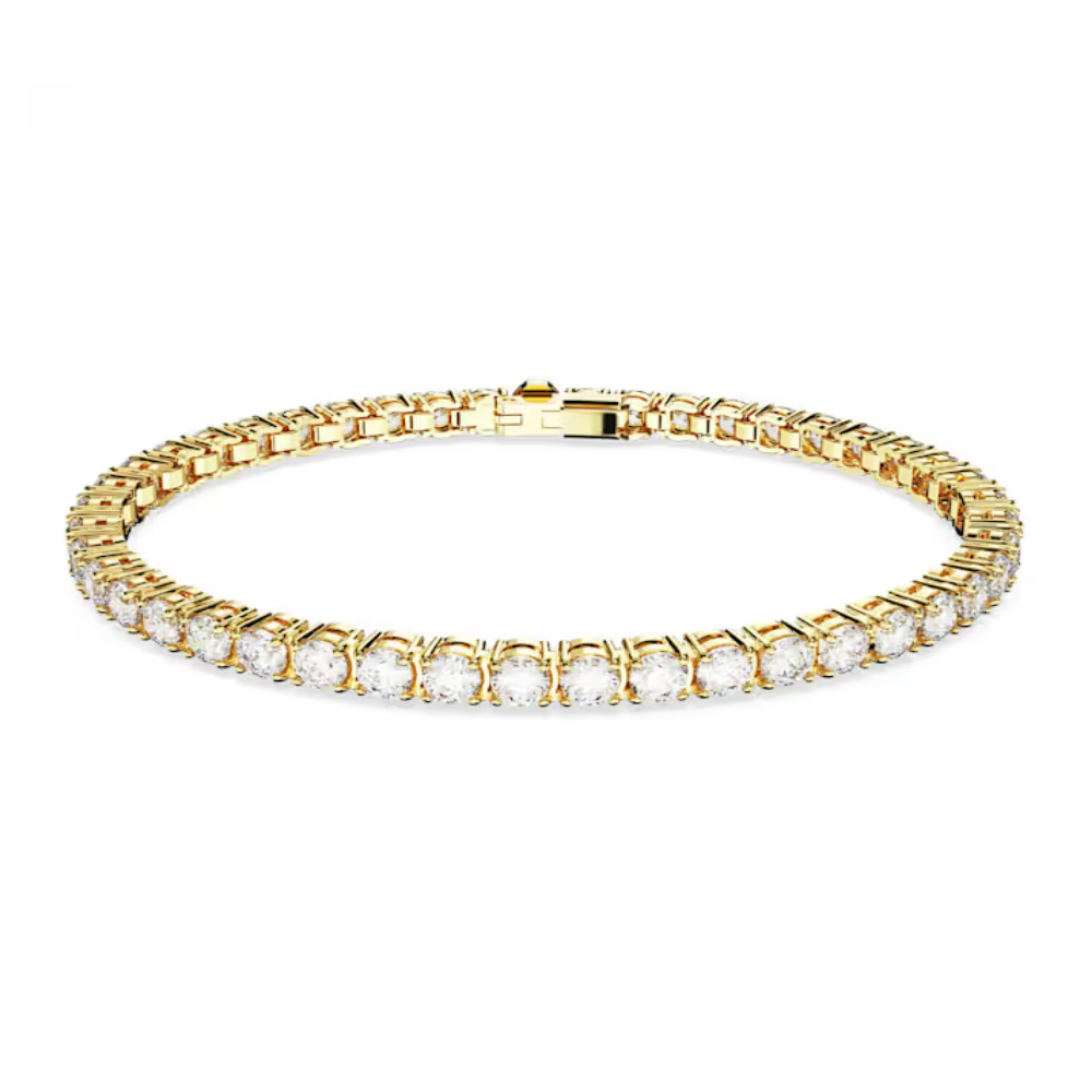 Pulseira Swarovski Matrix Tennis Lapidação redonda, Branca, Lacado a dourado