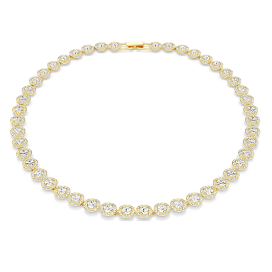 Colar Swarovski Tennis Una Angelic, Lapidação redonda, Branco, Lacado a dourado