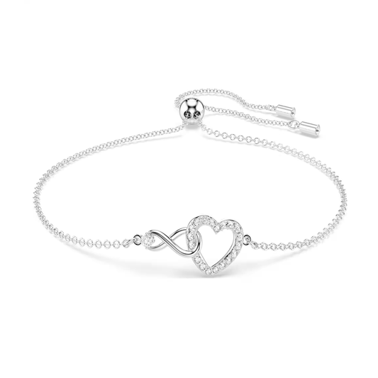 Pulseira Swarovski Hyperbola Infinito e coração, Branca, Lacado a ródio
