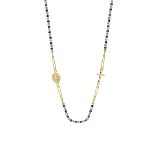 COLAR EUGÉNIO CAMPOS EM PRATA 925 C/ CRUZ E MEDALHA SANTA MILAGROSA E ZIRCONIAS