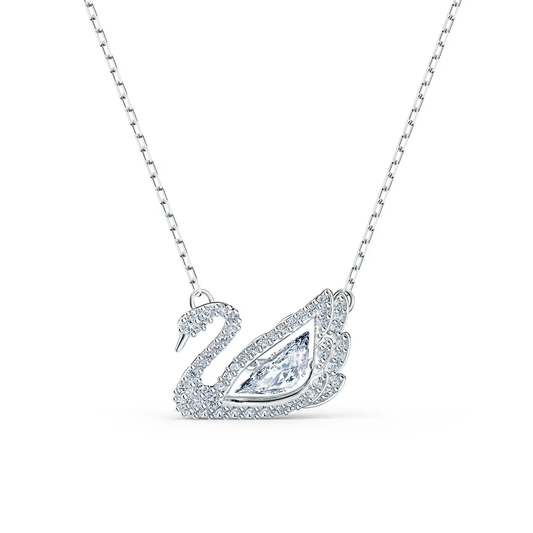 Colar Swarovski Swan Cisne dançante, Branco, Lacado a ródio