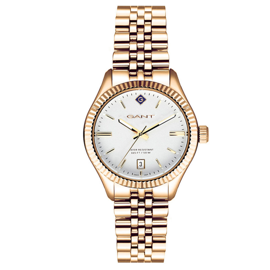 RELOGIO GANT SUSSEX 34 BRANCO AÇO DOURADO