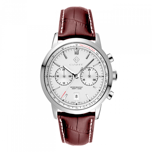 RELÓGIO GANT BERGAMO,42, BRANCO, PELE CASTANHA