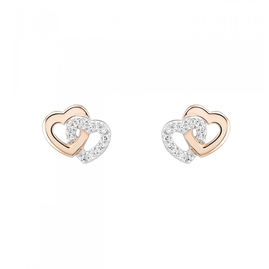 BRINCOS UNIKE EM PRATA 925% LOVE IN ROSE TWO HEARTS