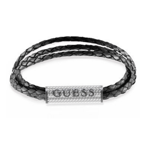 PULSEIRA GUESS BOND STREET EM AÇO E PELE PRETA