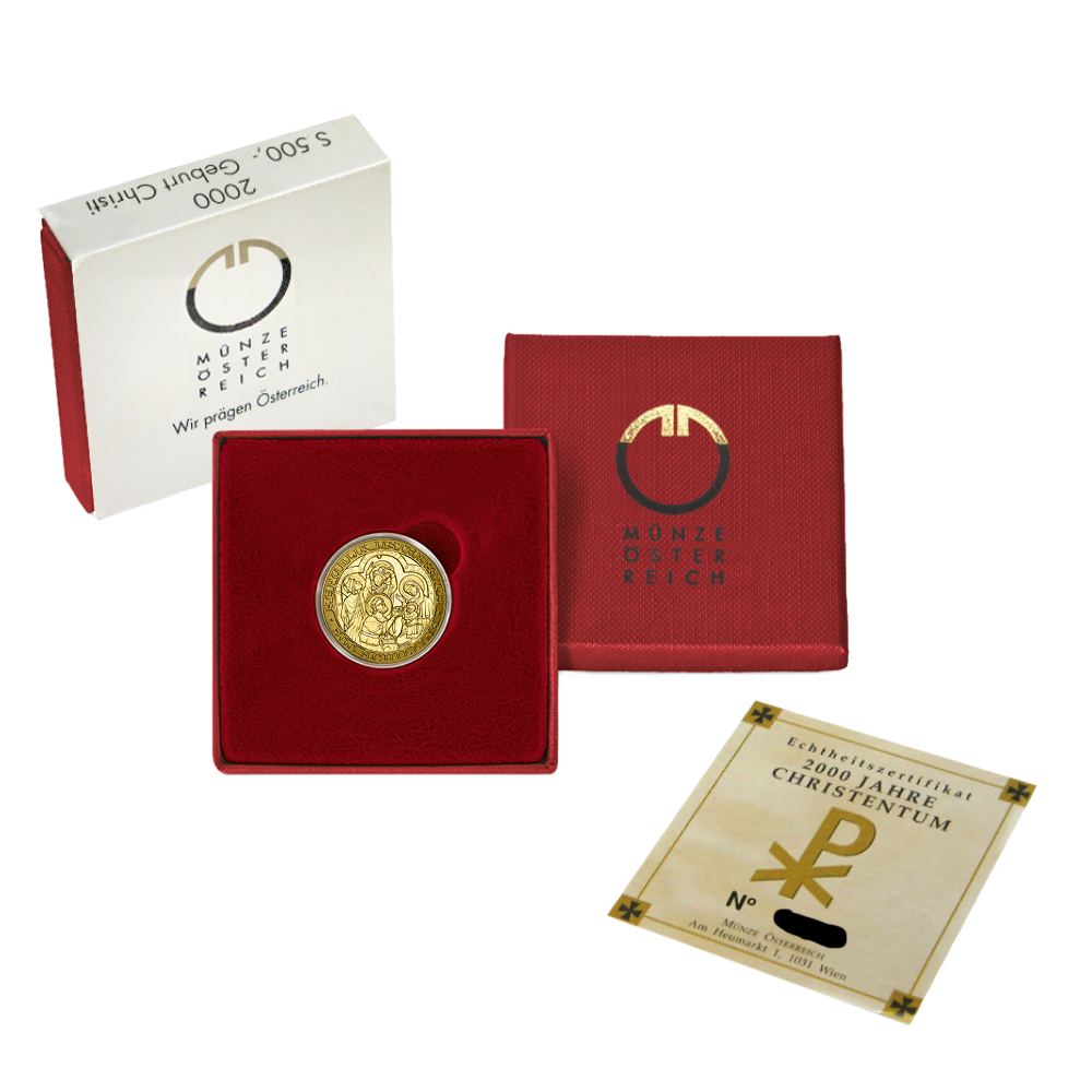 Moeda de ouro de 10g - 2000 anos de Cristianismo - Nascimento de Cristo - 2000