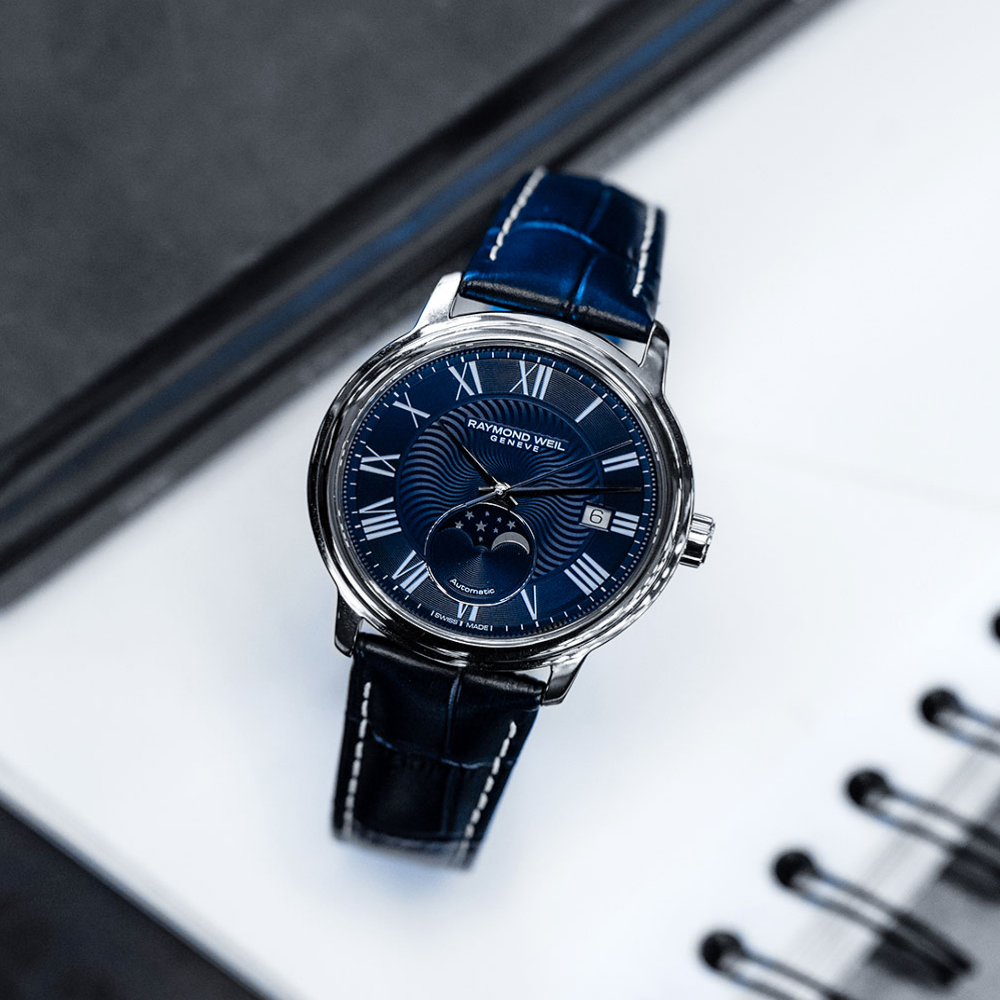 RELOGIO RAYMOND WEIL MAESTRO AÇO MUST. AZUL MOON PHASE
