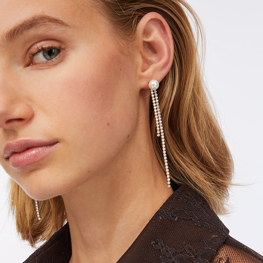 BRINCOS LIU JO EM AÇO DOURADO COM PÉROLA E ZIRCÓNIAS