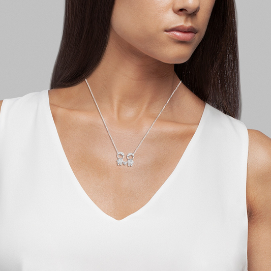 COLAR UNIKE MEANINGFUL BOY & BOY EM PRATA 925% COM ZIRCÓNIAS "UK.CL.1110.0008"