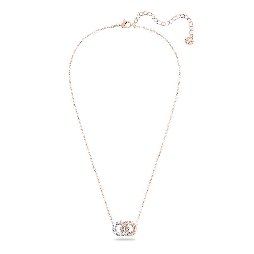 Colar Swarovski Dextera Círculos entrelaçados, Branco, Lacado a rosa dourado