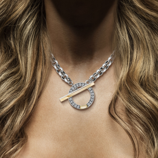 COLAR TASHI MEMÓRIA BRANCO EM PRATA 925% E OURO 175 COM ZIRCÓNIAS