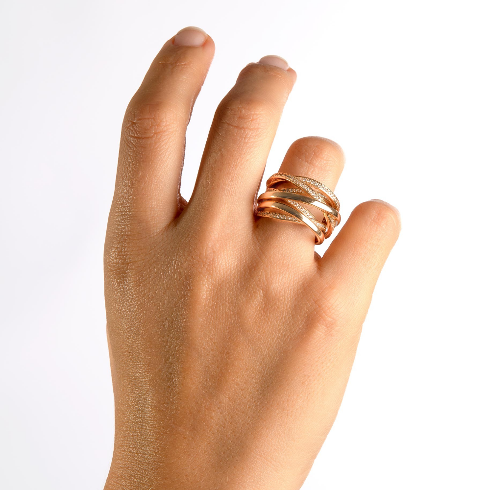 ANEL VIDAL & VIDAL EM BRONZE COM ZIRCÓNIAS BANHADO A OURO 18KT