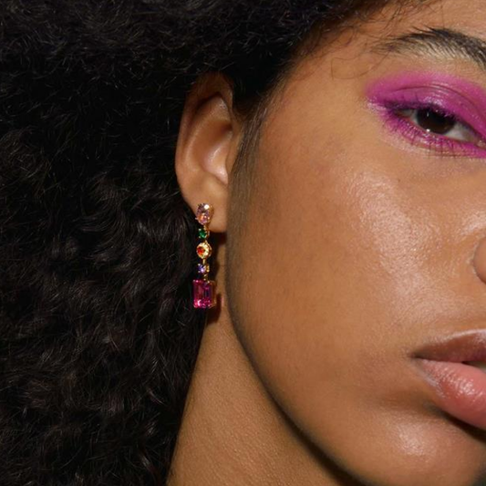 BRINCOS SALVATORE EM PRATA 925 DOURADA COM CITRINOS MULTICOLOR