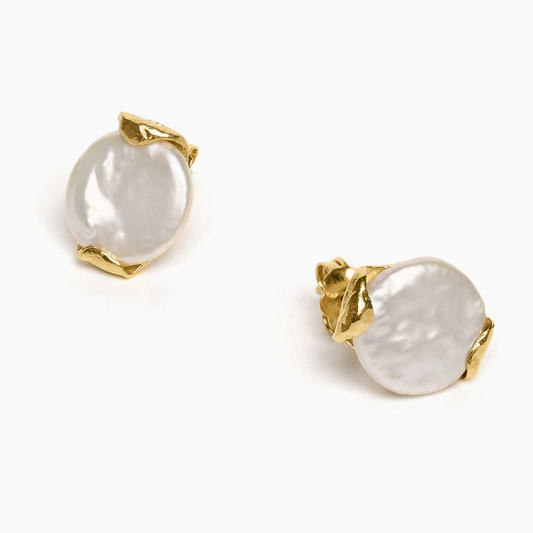 BRINCOS EUGÉNIO CAMPOS EM PRATA 925% DOURADA COM PÉROLAS DE ÁGUA DOCE