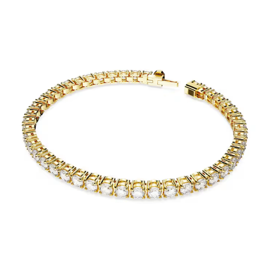 Pulseira Swarovski Matrix Tennis Lapidação redonda, Branca, Lacado a dourado