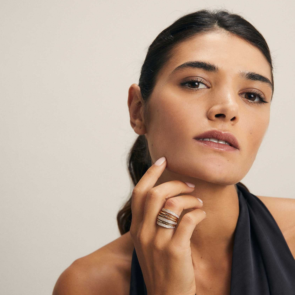ANEL VIDAL & VIDAL EM BRONZE COM ZIRCÓNIAS BANHADO A OURO 18KT