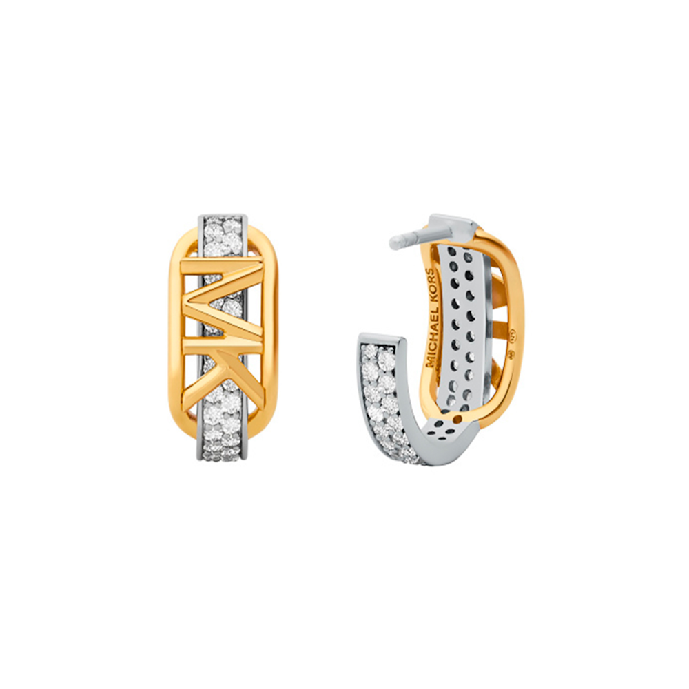 BRINCOS BICOLOR MICAEL KORS EM PRATA 925% PLAQUEADA OURO C/ ZIRCONIAS MKC1673CZ931