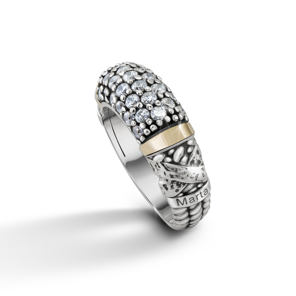 ANEL TASHI BY ME BRANCO EM PRATA 925% E OURO 375 COM ZIRCÓNIAS