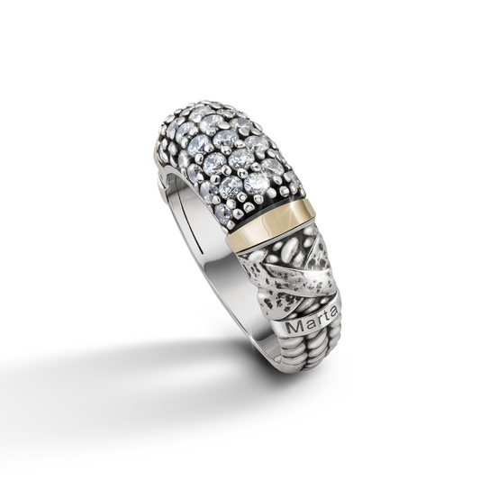 ANEL TASHI BY ME BRANCO EM PRATA 925% E OURO 375 COM ZIRCÓNIAS