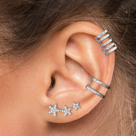 BRINCOS UNIKE MIX & MATCH STARS I EM PRATA 925% COM ZIRCÓNIAS "UK.BR.1204.0055"