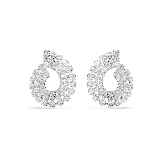 Brincos Swarovski argola Matrix, Lapidações redondas mistas, Brancos, Lacado a ródio