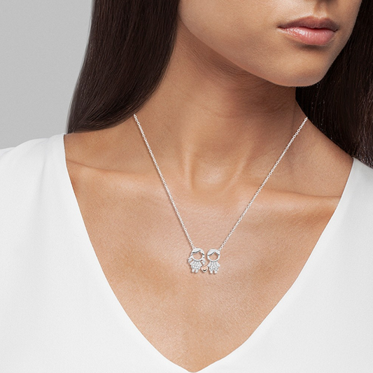 COLAR UNIKE MEANINGFUL GIRL & BOY EM PRATA 925% COM ZIRCÓNIAS "UK.CL.1110.0005"