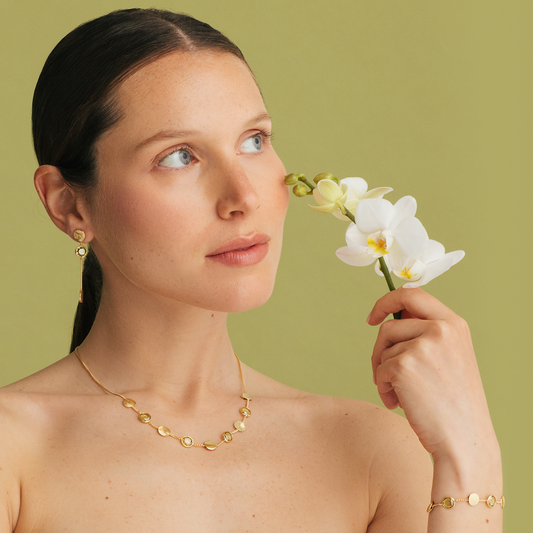 PULSEIRA EUGÉNIO CAMPOS EM PRATA 925% DOURADA COM PEDRA ROSA