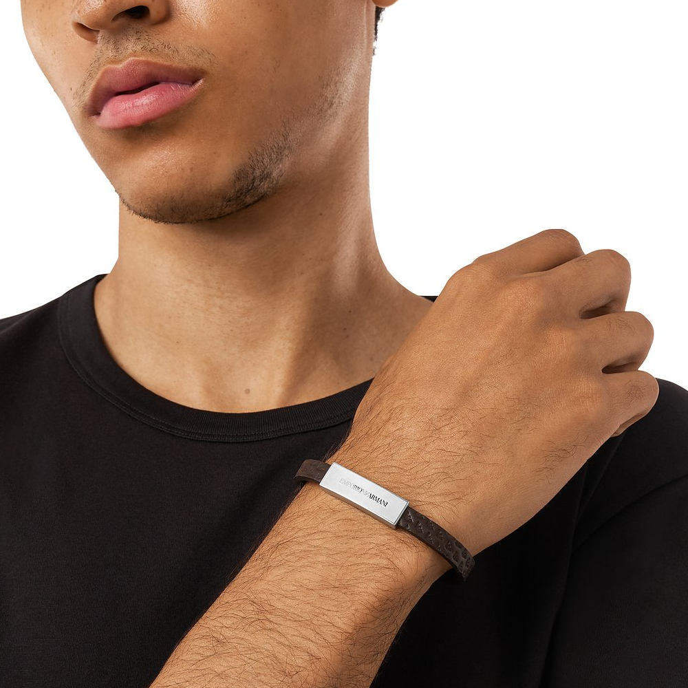 PULSEIRA EMPORIO ARMANI EM AÇO E PELE