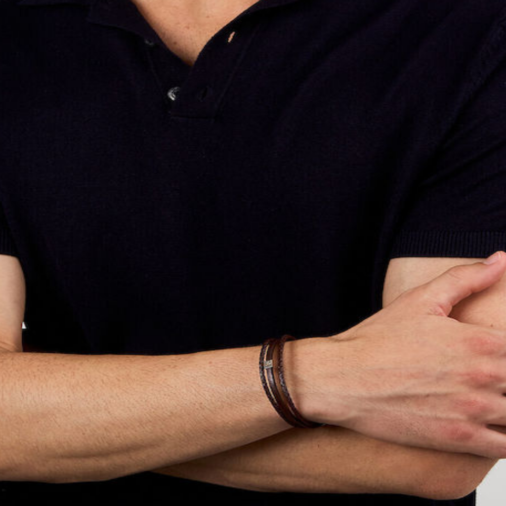 PULSEIRA MASERATI E AÇO E PELE CASTANHO