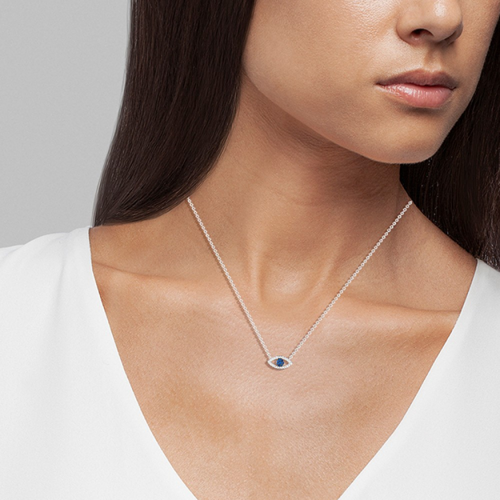COLAR UNIKE MEANINGFUL BLUE EYE EM PRATA 925% COM ZIRCÓNIAS "UK.CL.1205.0049"