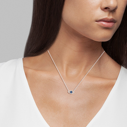 COLAR UNIKE MEANINGFUL BLUE EYE EM PRATA 925% COM ZIRCÓNIAS "UK.CL.1205.0049"