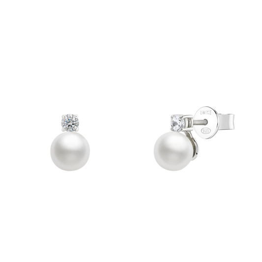 BRINCOS UNIKE CLASSY PEARLS II EM PRATA 925% COM ZIRCÓNIAS "UK.BR.1204.0013"