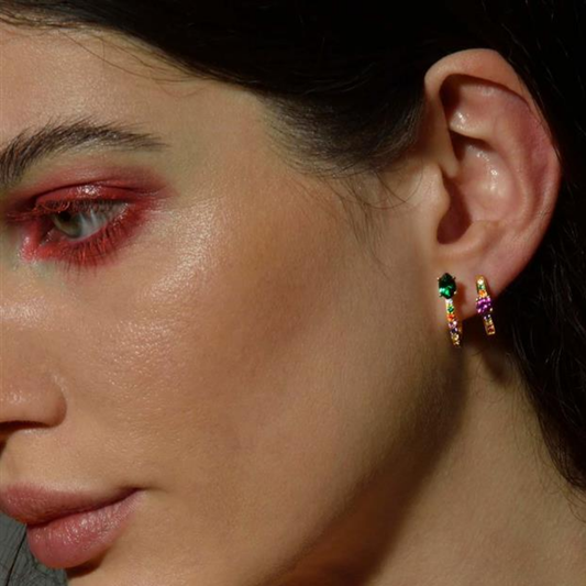 BRINCOS SALVATORE EM PRATA 925 DOURADA COM CITRINOS MULTICOLOR