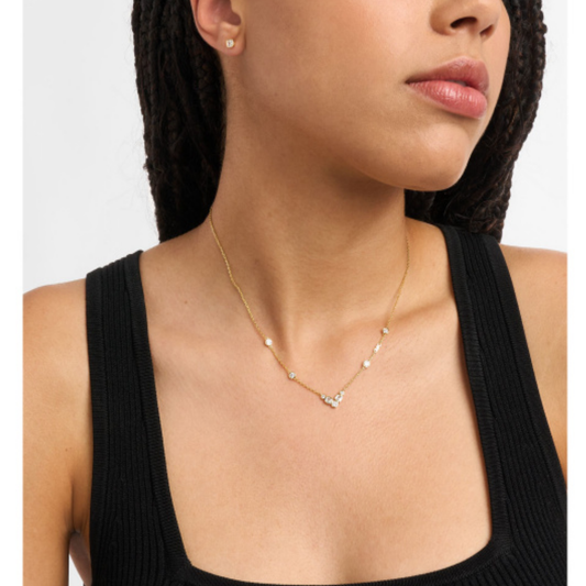 CONJUNTO BRINCOS + FIO MICHAEL KORS EM PRATA 925% DOURADA COM ZIRCÓNIAS