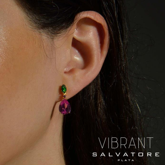 BRINCOS SALVATORE EM PRATA 925% DOURADA COM ZIRCÓNIAS