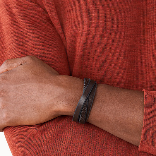 PULSEIRA FOSSIL EM AÇO E PELE CASTANHA