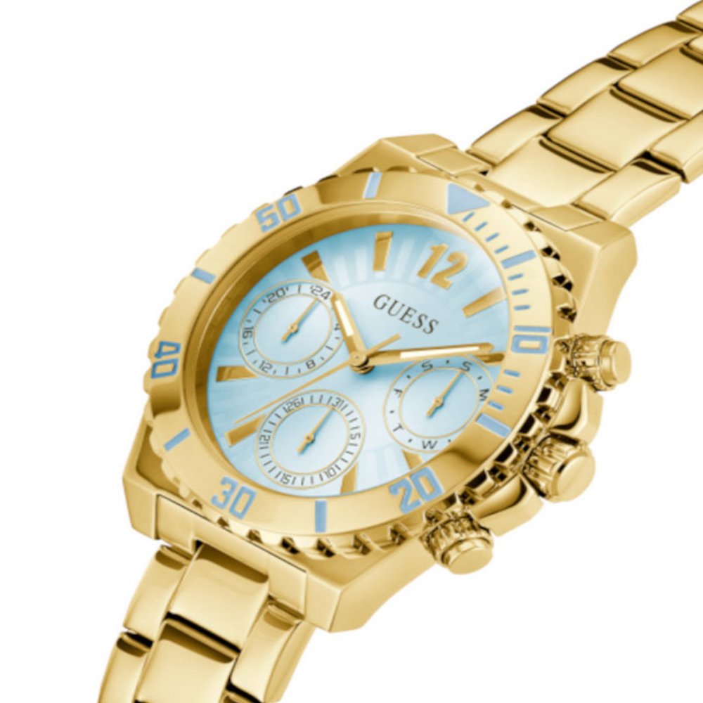 RELÓGIO GUESS DOURADO MOSTRADOR TURQUESA "GW0696L2"