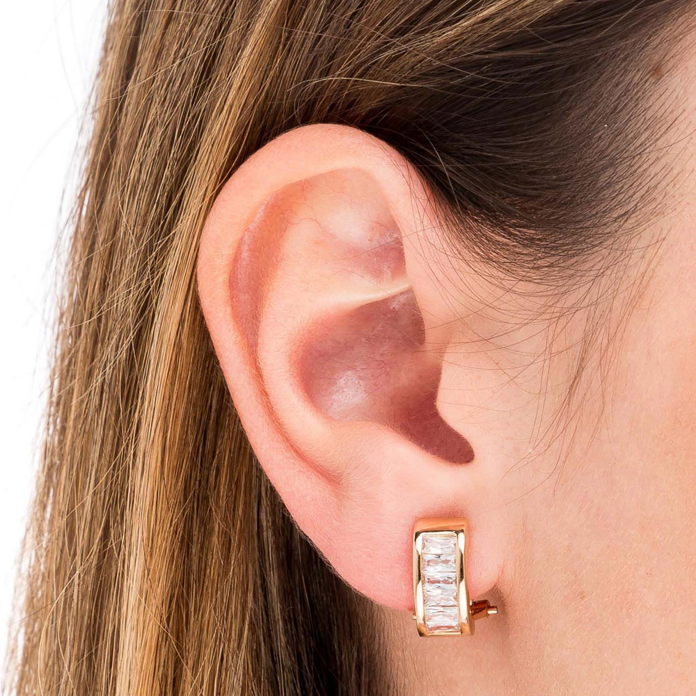 BRINCOS VIDAL & VIDAL EM BRONZE BANHADO A OURO DE 18KT COM ZIRCÓNIAS