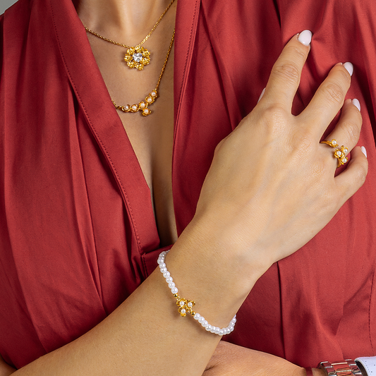 PULSEIRA  EUGÉNIO CAMPOS EM PRATA 925% DOURADA COM PÉROLAS