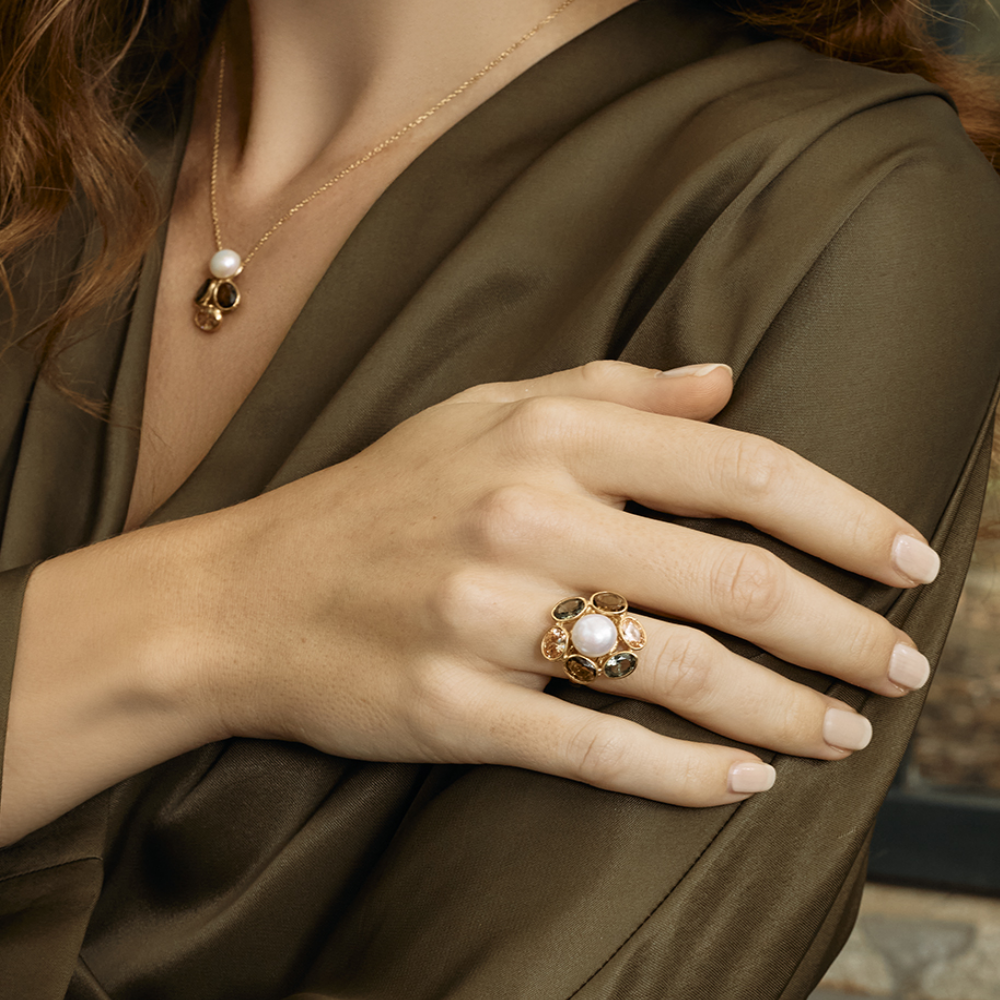 ANEL EUGÉNIO CAMPOS EVERGREEN EM PRATA 925% DOURADA- AJUSTAVEL