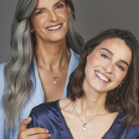 COLAR UNIKE HEART MOTHER OF PEARL GOLD PRATA 925% C/ ZIRCONIAS E MADREPEROLA